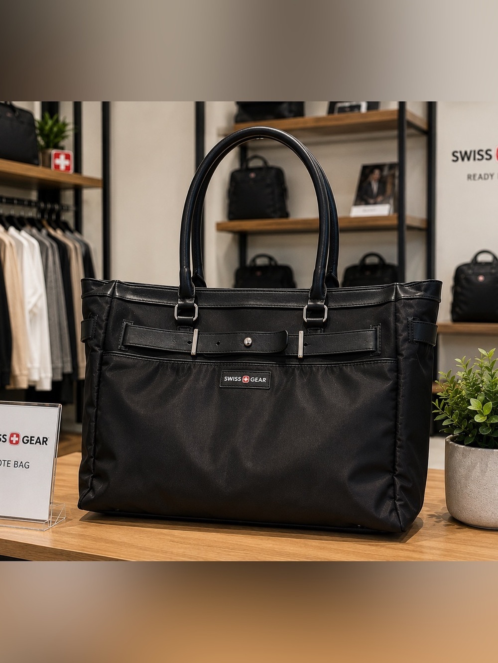 Swiss Gear Black Laptop Tote Bag with Dual Handles